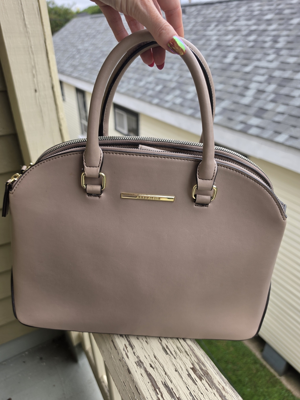 Anne Klein Blush Taupe Dome Crossbody Satchel